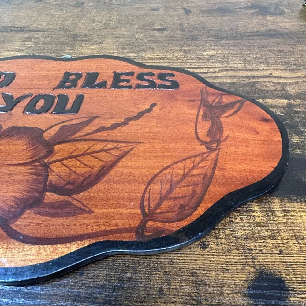Vintage one of a kind handmade Rustic Wall Plaque - God Bless You folk art sign